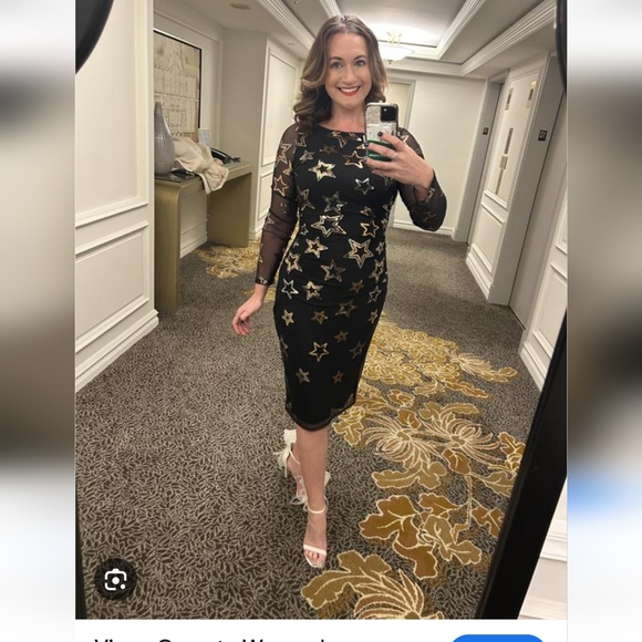 Vince Camuto NWT Black Sequin Star Mesh Dress 8 - Picture 3 of 8